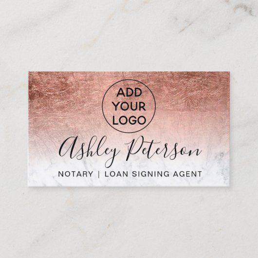 Notarlogo typografisches Marmor Rose Goldfolie Visitenkarte (Vorderseite)