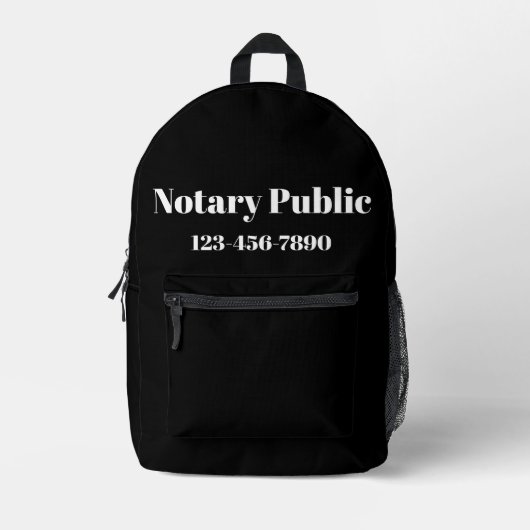 Notarnummer für Schwarz und Weiß Bedruckter Rucksack (Vorderseite)