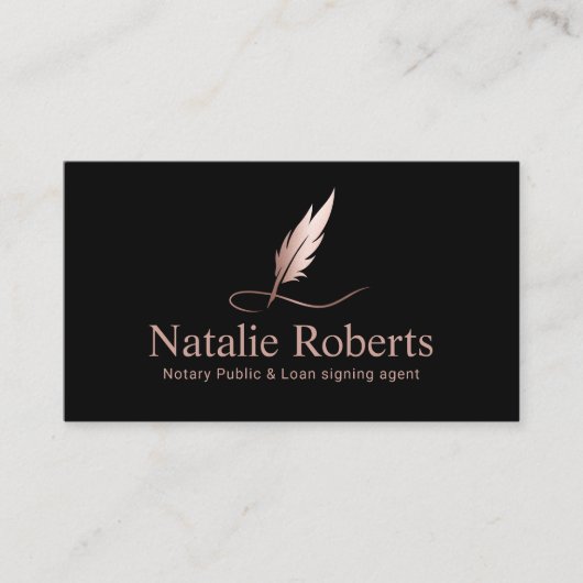 Notarsignatur Agent Chic Rose Gold Quill Logo Visitenkarte (Vorderseite)