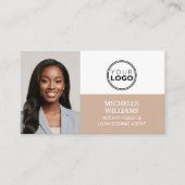 Notarsignatur Agent Foto Logo QR Code Beige Visitenkarte (Vorderseite)