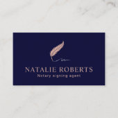 Notarsignatur Agent Quill Logo Navy & Rose Gold Visitenkarte (Vorderseite)