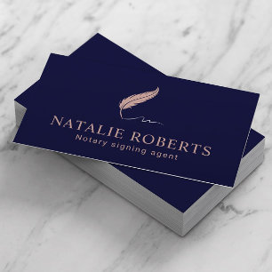 Notarsignatur Agent Quill Logo Navy & Rose Gold Visitenkarte