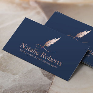 Notarsignatur Agent Rose Gold Quill Logo Navy Visitenkarte