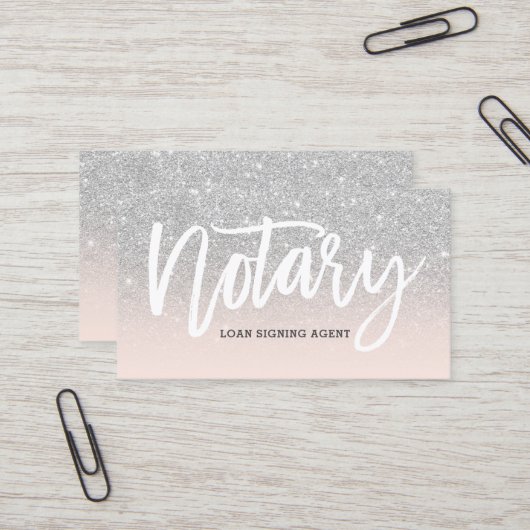 Notartypographie-Silber-Glitter erröten Rosa Visitenkarte (Vorderseite/Rückseite Beispiel)