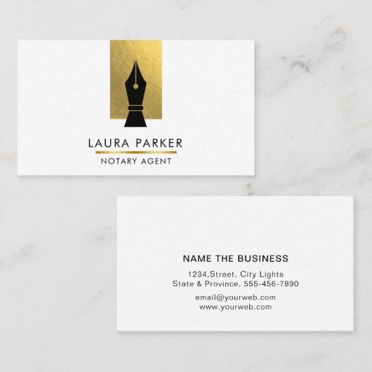 Notary Bank Agent Gold Nib Business Card Visitenkarte (Vorne/Hinten)