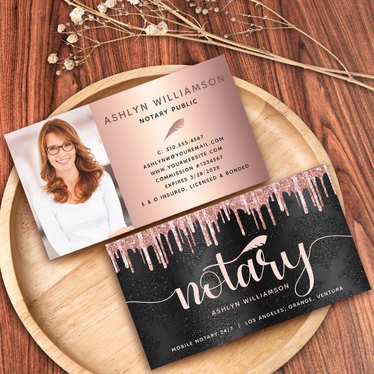 Notary Black Pink Glitzer Foto Loan Agent Skript Visitenkarte