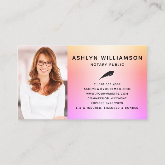 Notary Black Pink Lila Glitzer Loan Agent Foto Visitenkarte (Rückseite)