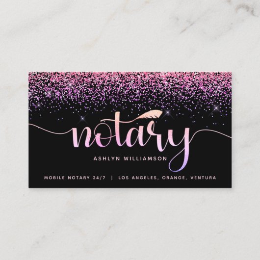 Notary Black Pink Lila Glitzer Loan Agent Foto Visitenkarte (Vorderseite)