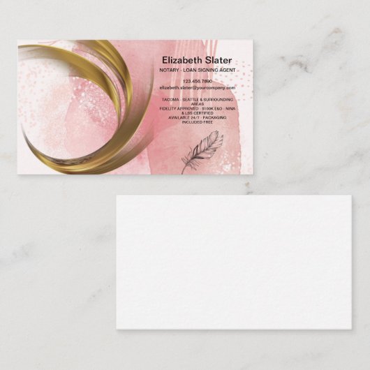 Notary Business Card Rose Rosa goldenes Swirl Desi Visitenkarte (Vorne/Hinten)