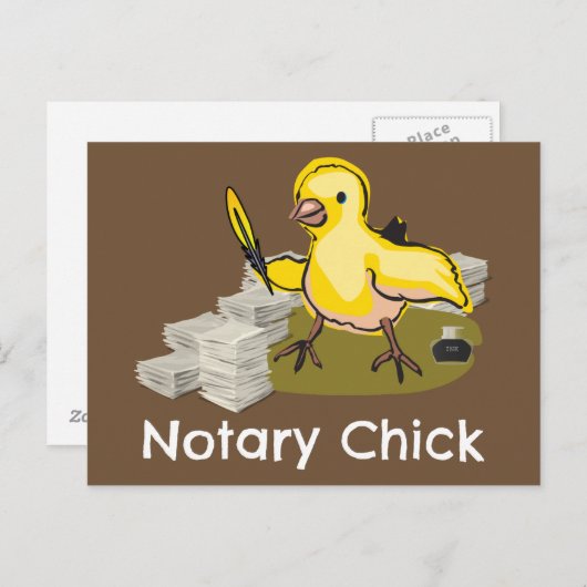 Notary Chick mit Feather Quill und Dokumenten Postkarte (Vorne/Hinten)