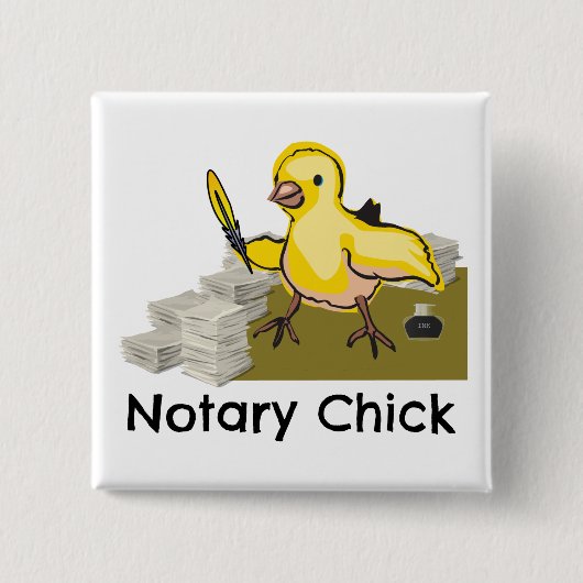 Notary Chick Yellow Feather Quill and Documents Button (Vorderseite)
