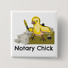 Notary Chick Yellow Feather Quill and Documents Button