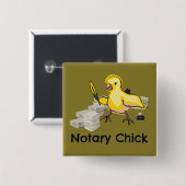 Notary Chick Yellow Feather Quill and Documents Button (Vorne & Hinten)