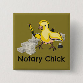 Notary Chick Yellow Feather Quill and Documents Button