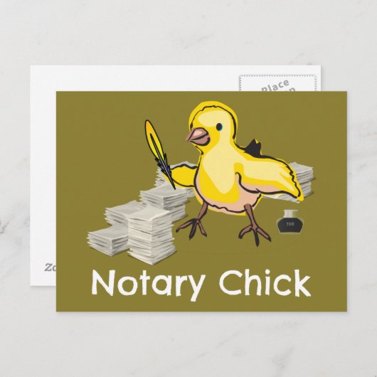 Notary Chick Yellow Feather Quill and Documents Postkarte (Vorne/Hinten)