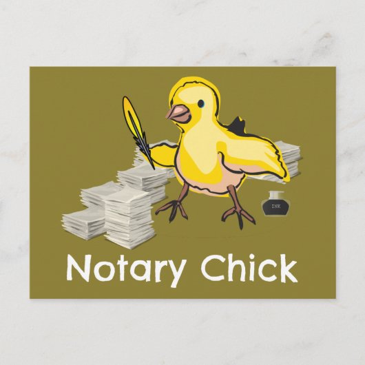 Notary Chick Yellow Feather Quill and Documents Postkarte (Vorderseite)