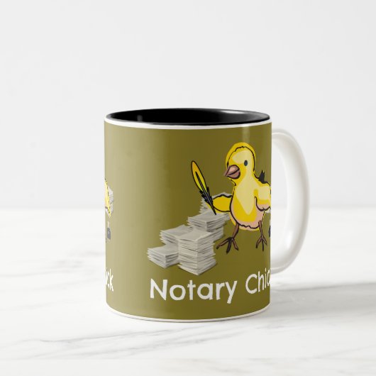 Notary Chick Yellow Feather Quill and Documents Zweifarbige Tasse (VorderseiteRechts)