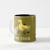 Notary Chick Yellow Feather Quill and Documents Zweifarbige Tasse (Vorderseite Links)