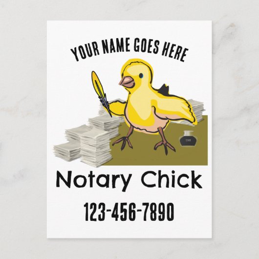 Notary Chick Yellow Feather Quill angepasst Postkarte (Vorderseite)