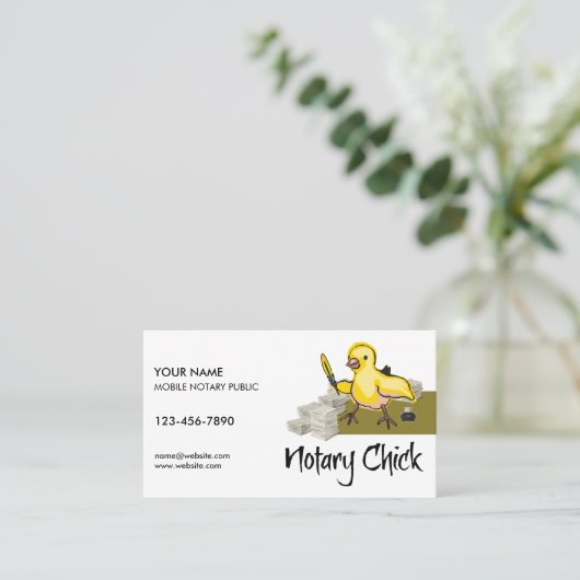 Notary Chick Yellow Feather Quill angepasst Visitenkarte (Stehend Vorderseite)