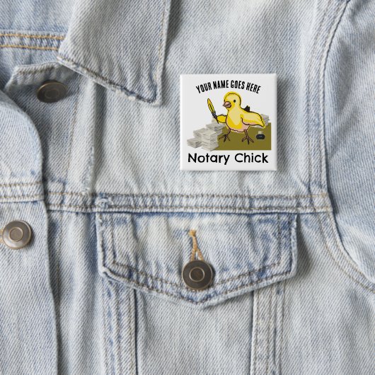 Notary Chick Yellow Feather Quill Customized Name Button (Beispiel)
