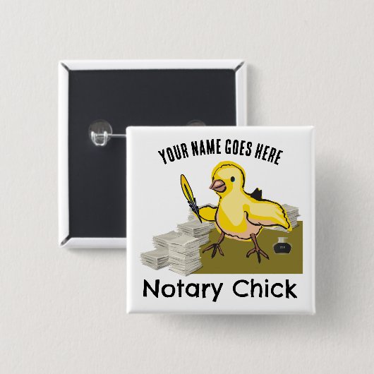 Notary Chick Yellow Feather Quill Customized Name Button (Vorne & Hinten)