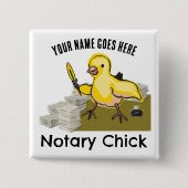 Notary Chick Yellow Feather Quill Customized Name Button (Vorderseite)