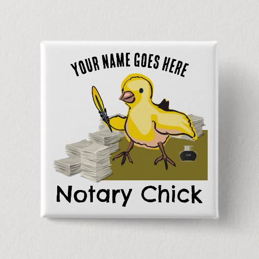 Notary Chick Yellow Feather Quill Customized Name Button (Vorderseite)