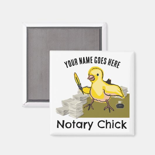 Notary Chick Yellow Feather Quill Customized Name Magnet (Vorderseite/Rückseite)
