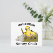 Notary Chick Yellow Feather Quill Customized Name Postkarte (Stehend Vorderseite)