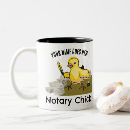 Notary Chick Yellow Feather Quill Customized Name Zweifarbige Tasse