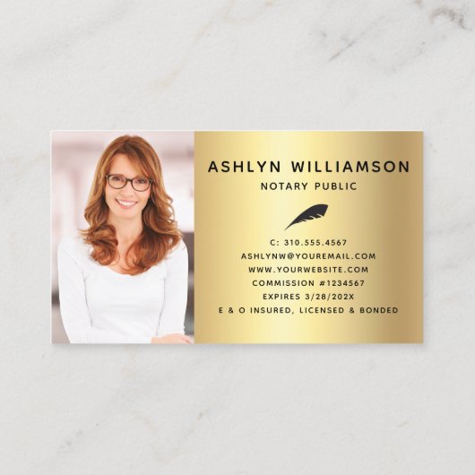 Notary Foto Black Gold Glitzer Loan Signing Agent Visitenkarte (Rückseite)