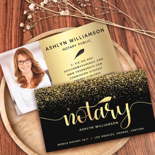 Notary Foto Black Gold Glitzer Loan Signing Agent Visitenkarte