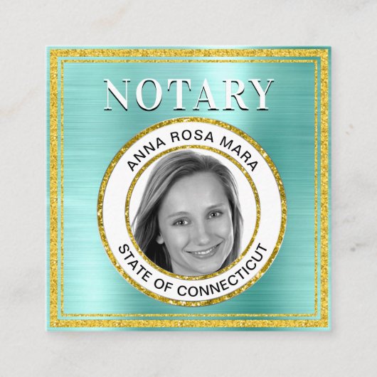 *~* NOTARY FOTO METAL AQUA Agent Quadratische Visitenkarte (Vorderseite)