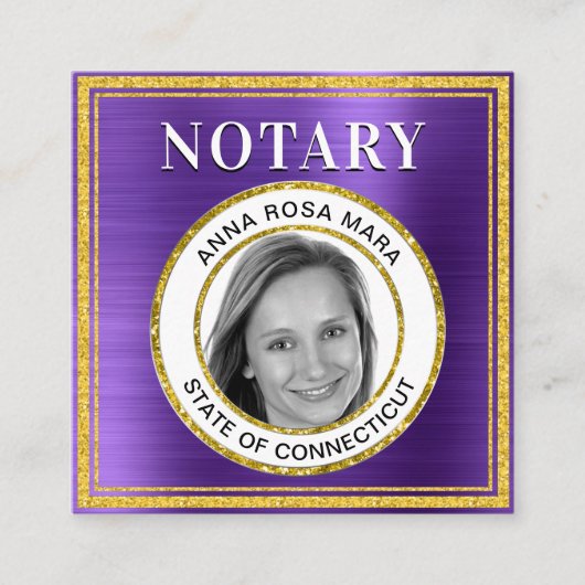 *~* NOTARY FOTO METAL LILA Signage Agent Squar Quadratische Visitenkarte (Vorderseite)