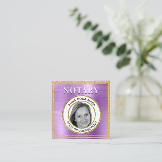 *~* NOTARY FOTO METAL VIOLET Signieren Agent  Quadratische Visitenkarte (Stehend Vorderseite)