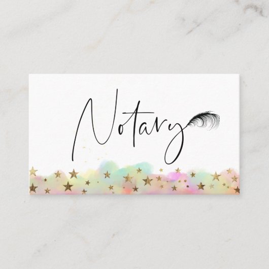 *~* NOTARY FOTO Pen Feather Signing Agent Stars Visitenkarte (Vorderseite)