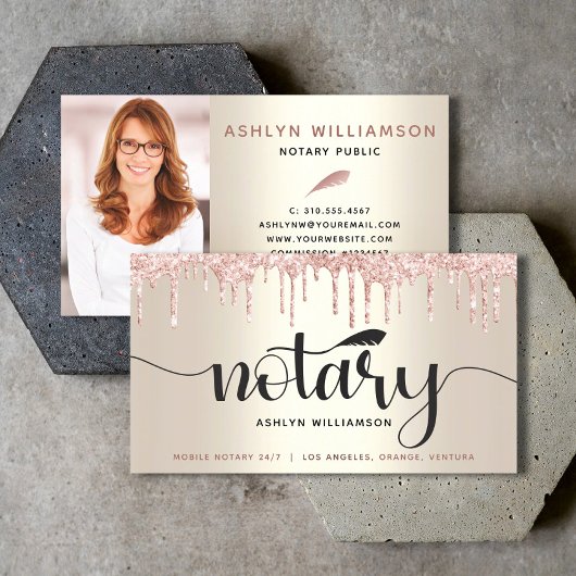 Notary Foto Pink Glitzer Tropfen Gold-Kredit Agent Visitenkarte