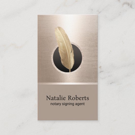 Notary Loan Signing Agent Elegant Gold Quill Pen Visitenkarte (Vorderseite)