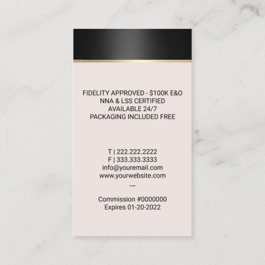 Notary Loan Signing Agent Eleganter Black Quill Pe Visitenkarte (Rückseite)