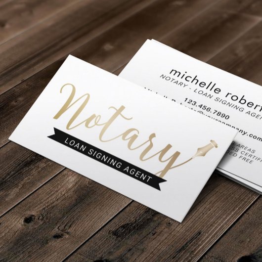 Notary Loan Signing Agent Elegantes Gold Script Visitenkarte