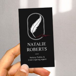 Notary Loan Signing Agent Feather Quill Logo Black Visitenkarte