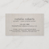 Notary Loan Signing Agent Gold Script Classy Linen Visitenkarte (Rückseite)