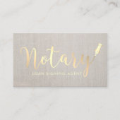 Notary Loan Signing Agent Gold Script Classy Linen Visitenkarte (Vorderseite)
