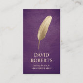 Notary Loan Signing Agent Lila & Gold Quill Pen Visitenkarte (Vorderseite)