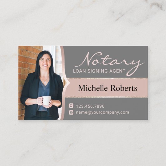 Notary Loan Signing Agent Moderne Rose Gold Foto Visitenkarte (Vorderseite)