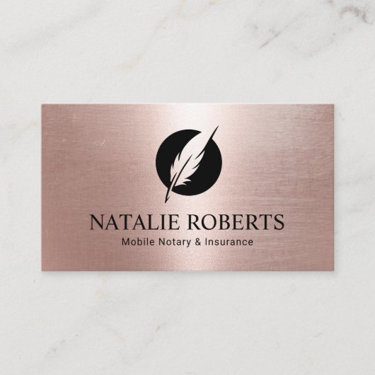 Notary Loan Signing Agent Moderne Rose Gold Quill Visitenkarte (Vorderseite)