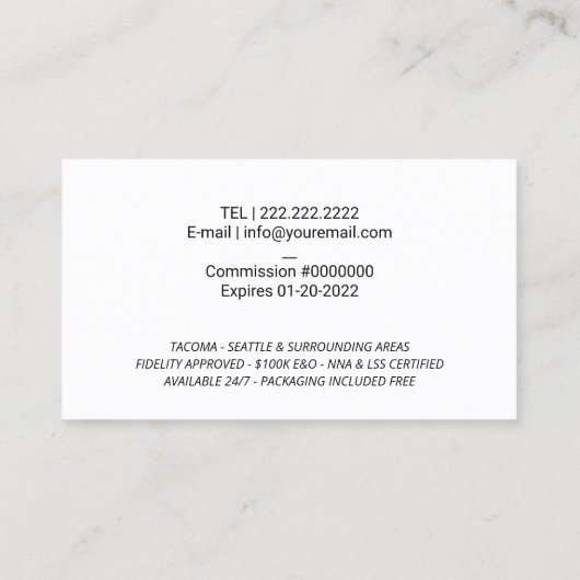 Notary Loan Signing Agent Moderner Black & Gold Visitenkarte (Rückseite)