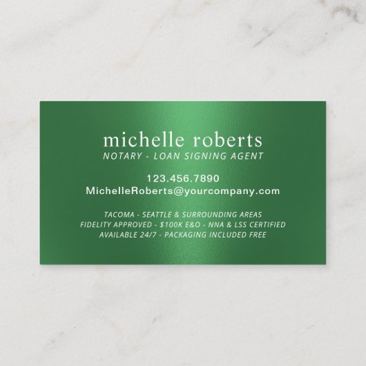 Notary Loan Signing Agent Moderner Grüner Weg Visitenkarte (Rückseite)