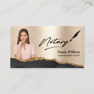 Notary Loan Signing Agent Modernes Black Gold Foto Visitenkarte